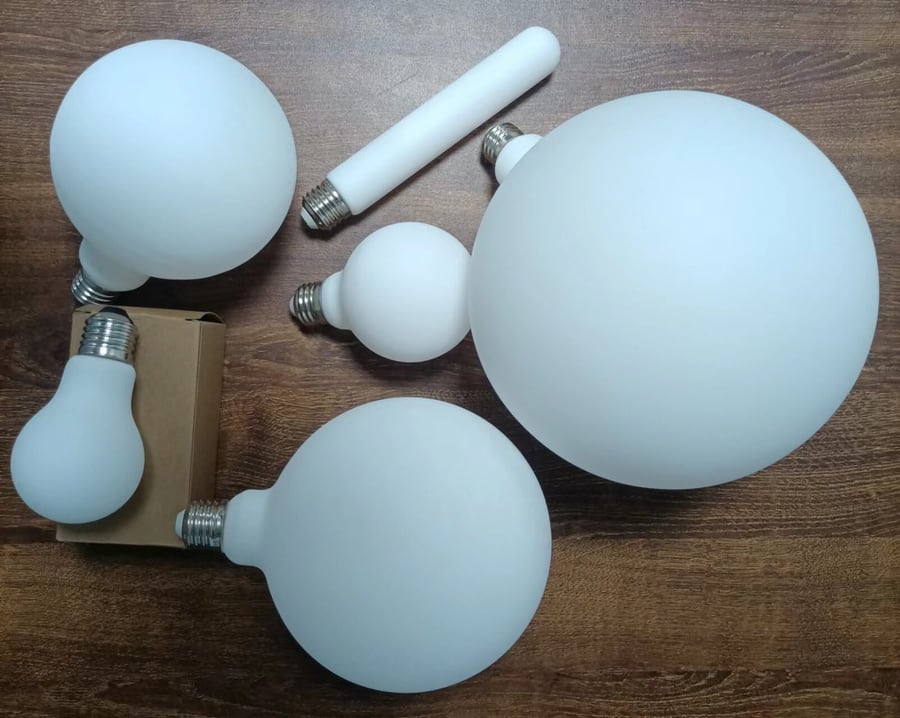 Matte porcelain light bulbs photographed during product development