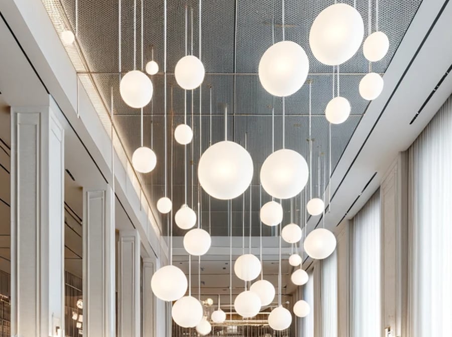 Matte porcelain LED globes arranged as a product study